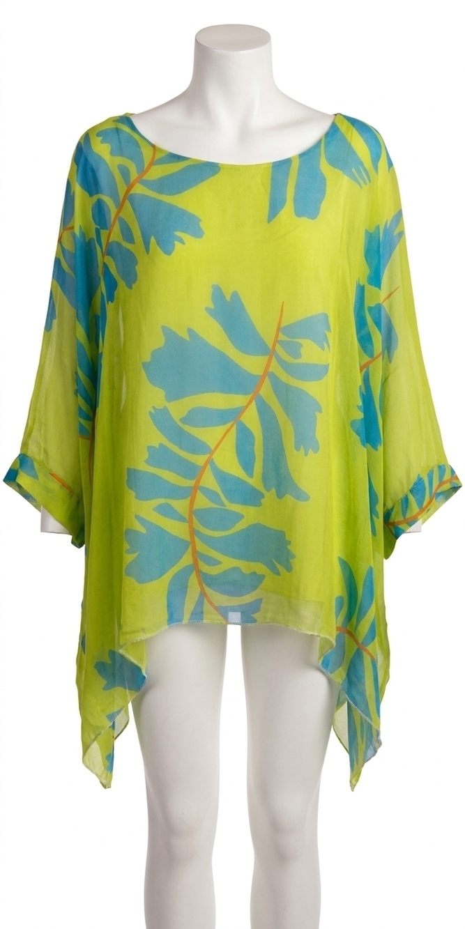 NEW GIGI MODA seta foglia kaftan top in lime